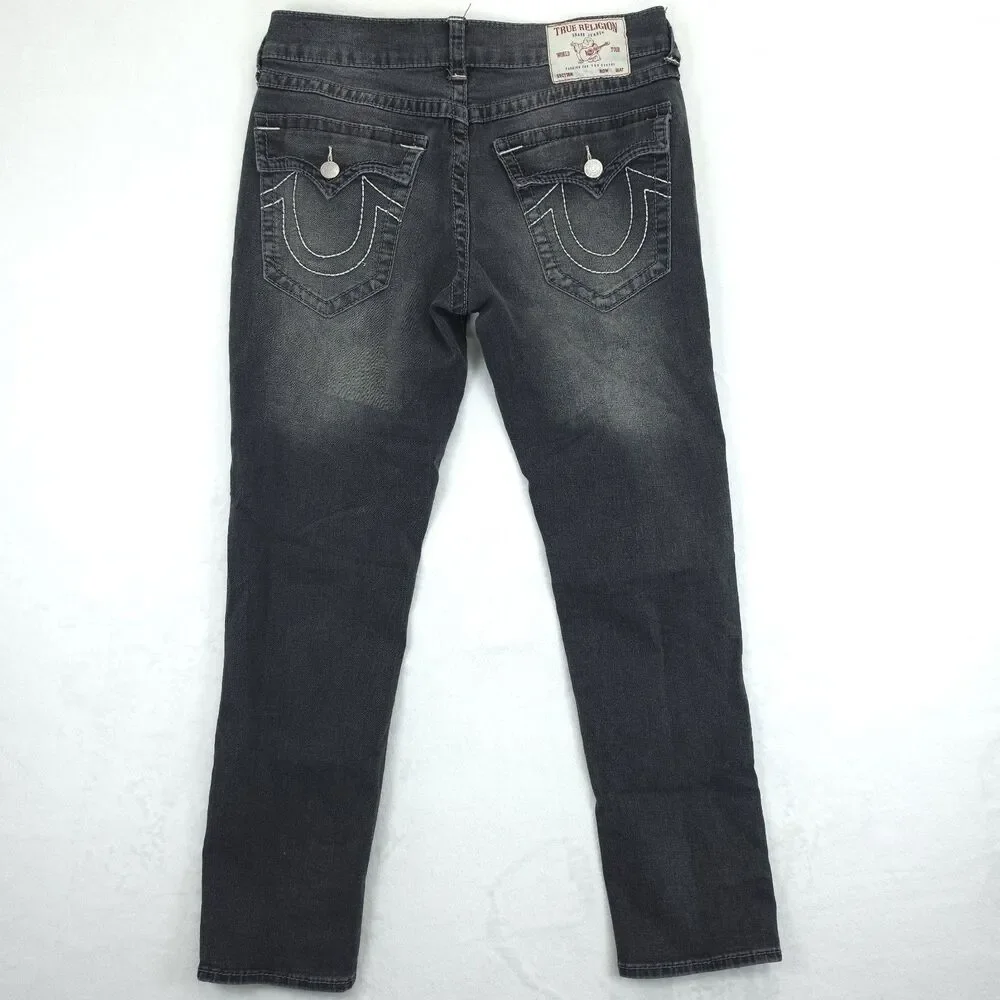 True Religion Jeans Mens 32x29 Geno Relaxed Slim Black Pocket Flap Denim Pants